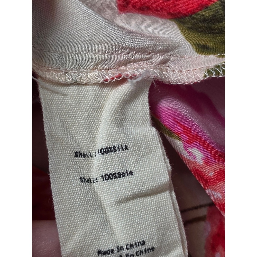 L'AGENCE 100% Silk Pink Rose Floral Top Womens M Split Neck Champagne *AS IS* - Picture 7 of 12
